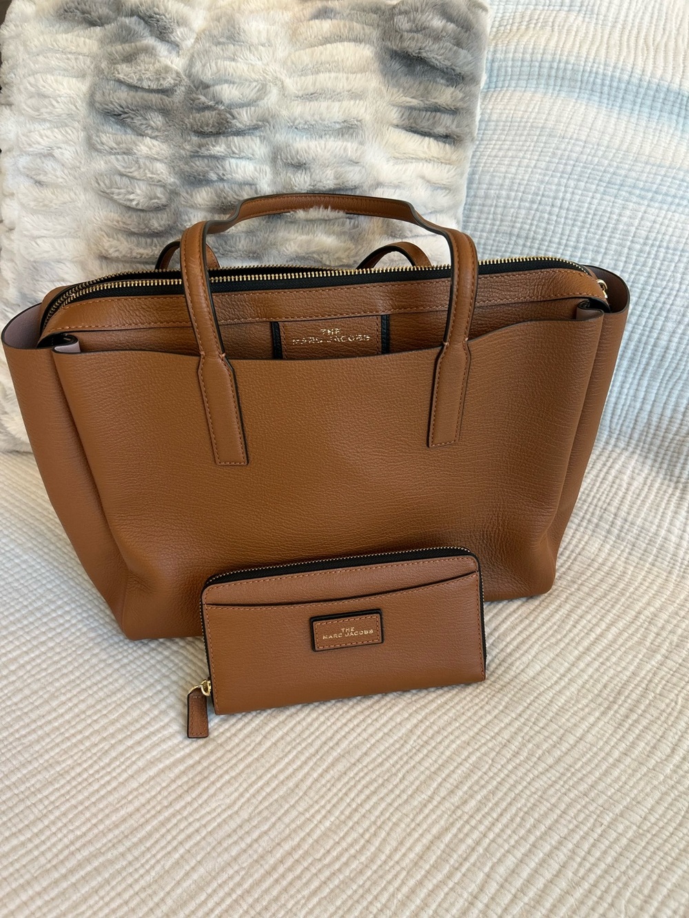 NWT Marc Jacobs Cognac Pebbled Leather Protege Work Tote with Matching Wallet